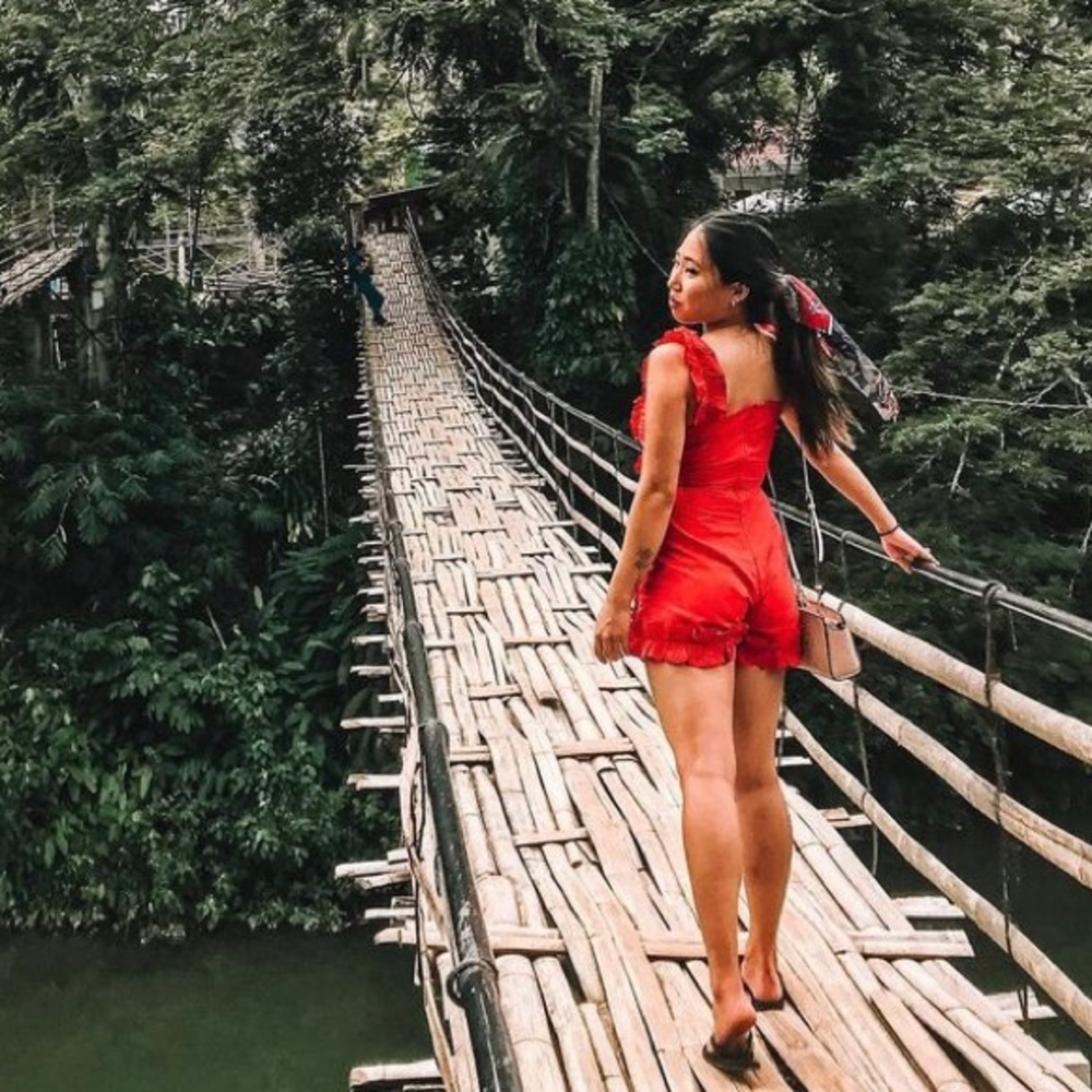 Red ruffle romper from Urban Outfitters